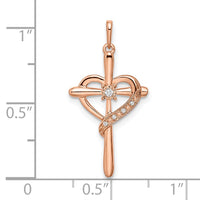 Load image into Gallery viewer, 14k Rose Gold Cross w/Heart Diamond Pendant

