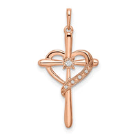 Load image into Gallery viewer, 14k Rose Gold Cross w/Heart Diamond Pendant
