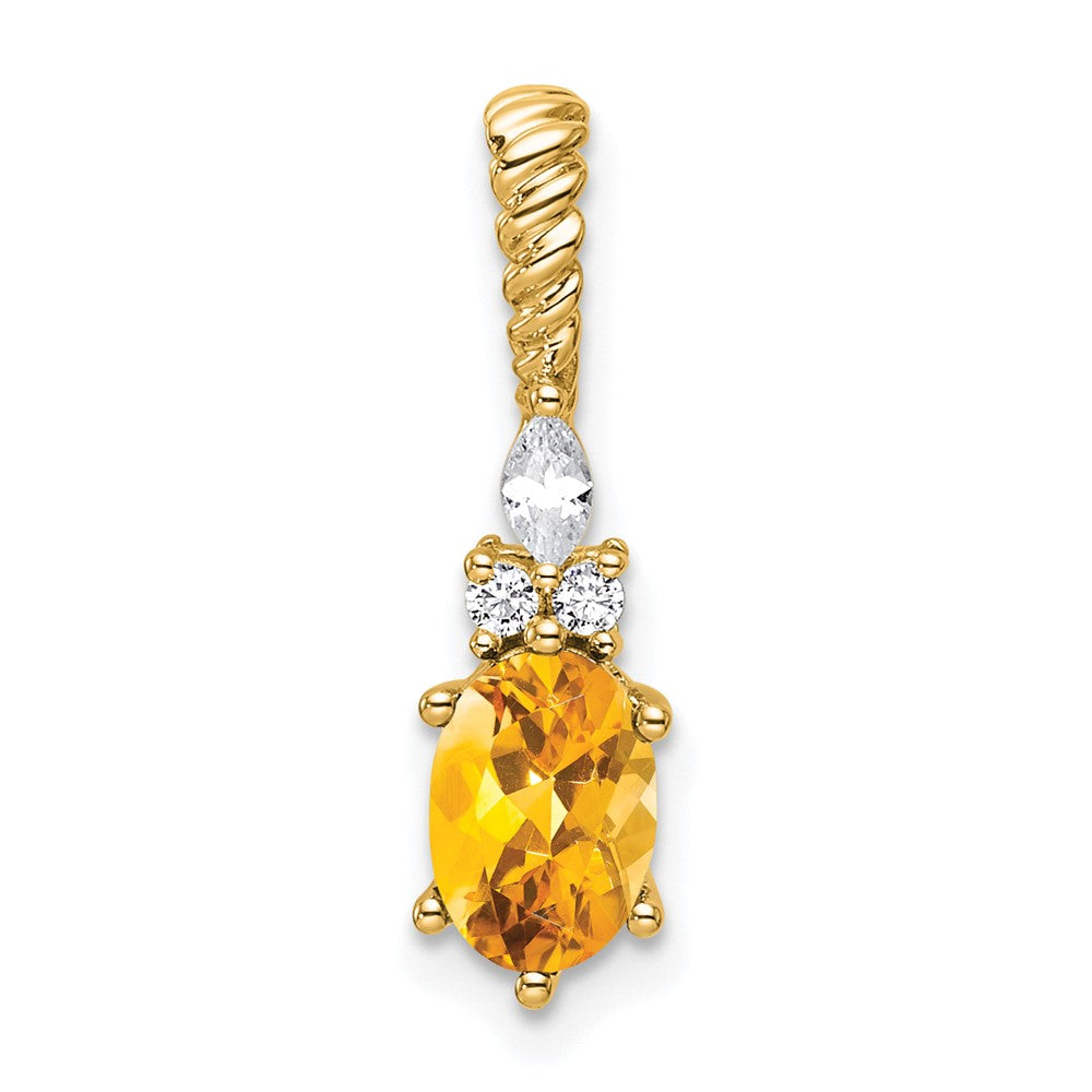14K Polished Diamond and Citrine Twisted Chain Slide