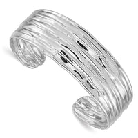 Load image into Gallery viewer, Sterling Silver Rhodium-plated Textured Cuff Bangle
