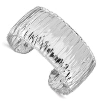 Load image into Gallery viewer, Sterling Silver Rhodium-plated Polish Textured 31.5mm Cuff Bangle
