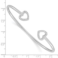 Load image into Gallery viewer, Sterling Silver Rhodium-plated CZ Heart Cuff Bangle
