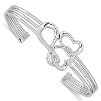 Load image into Gallery viewer, Sterling Silver Rhodium-plated Hearts and Infinity Cuff Bangle
