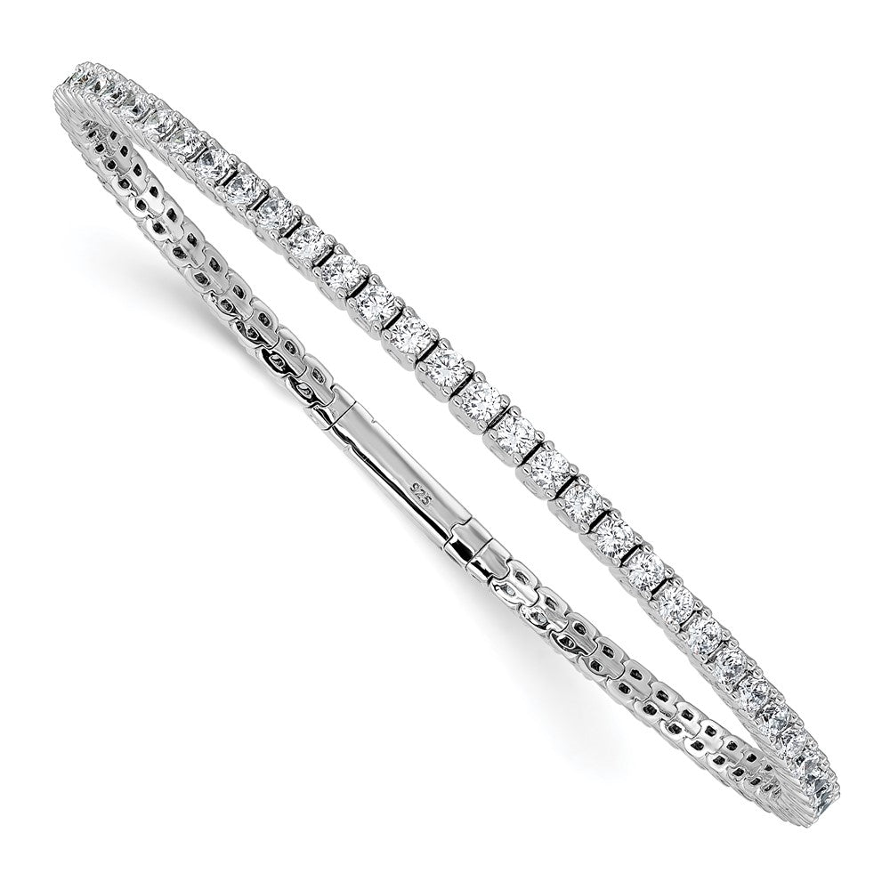 Sterling Silver Rhodium-plated CZ 8in Flexible Bangle Bracelet
