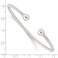 Load image into Gallery viewer, Sterling Silver Polished Twisted w/1 Thread Ball Cuff Bangle
