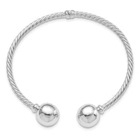 Load image into Gallery viewer, Sterling Silver Rhodium-Plated Twist &amp; Beaded End Hinged Cuff Bangle
