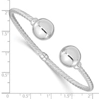 Load image into Gallery viewer, Sterling Silver Rhodium-Plated Twist &amp; Beaded End Hinged Cuff Bangle
