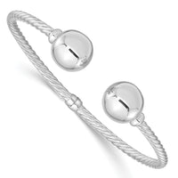 Load image into Gallery viewer, Sterling Silver Rhodium-Plated Twist &amp; Beaded End Hinged Cuff Bangle
