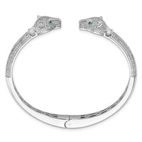 Load image into Gallery viewer, Sterling Silver Rhodium-plated Polished CZ Lioness Hinged Cuff Bangle
