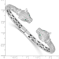 Load image into Gallery viewer, Sterling Silver Rhodium-plated Polished CZ Lioness Hinged Cuff Bangle
