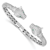 Load image into Gallery viewer, Sterling Silver Rhodium-plated Polished CZ Lioness Hinged Cuff Bangle
