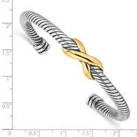 Load image into Gallery viewer, Sterling Silver Antiqued and Gold-tone Infinity Cuff Bangle
