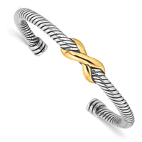 Load image into Gallery viewer, Sterling Silver Antiqued and Gold-tone Infinity Cuff Bangle
