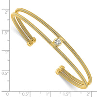 Load image into Gallery viewer, Sterling Silver Polished Gold-tone Textured CZ Two Band Cuff Bracelet
