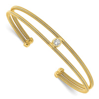 Load image into Gallery viewer, Sterling Silver Polished Gold-tone Textured CZ Two Band Cuff Bracelet
