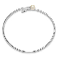 Load image into Gallery viewer, SS Rh-plated Amazonite and FWC Pearl Flexible Cuff Bangle Bracelet
