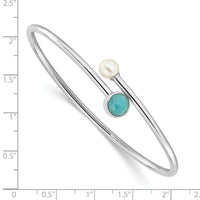 Load image into Gallery viewer, SS Rh-plated Amazonite and FWC Pearl Flexible Cuff Bangle Bracelet
