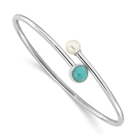 Load image into Gallery viewer, SS Rh-plated Amazonite and FWC Pearl Flexible Cuff Bangle Bracelet
