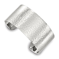 Load image into Gallery viewer, Sterling Silver Polished 30mm Flat Hammered Cuff Bangle
