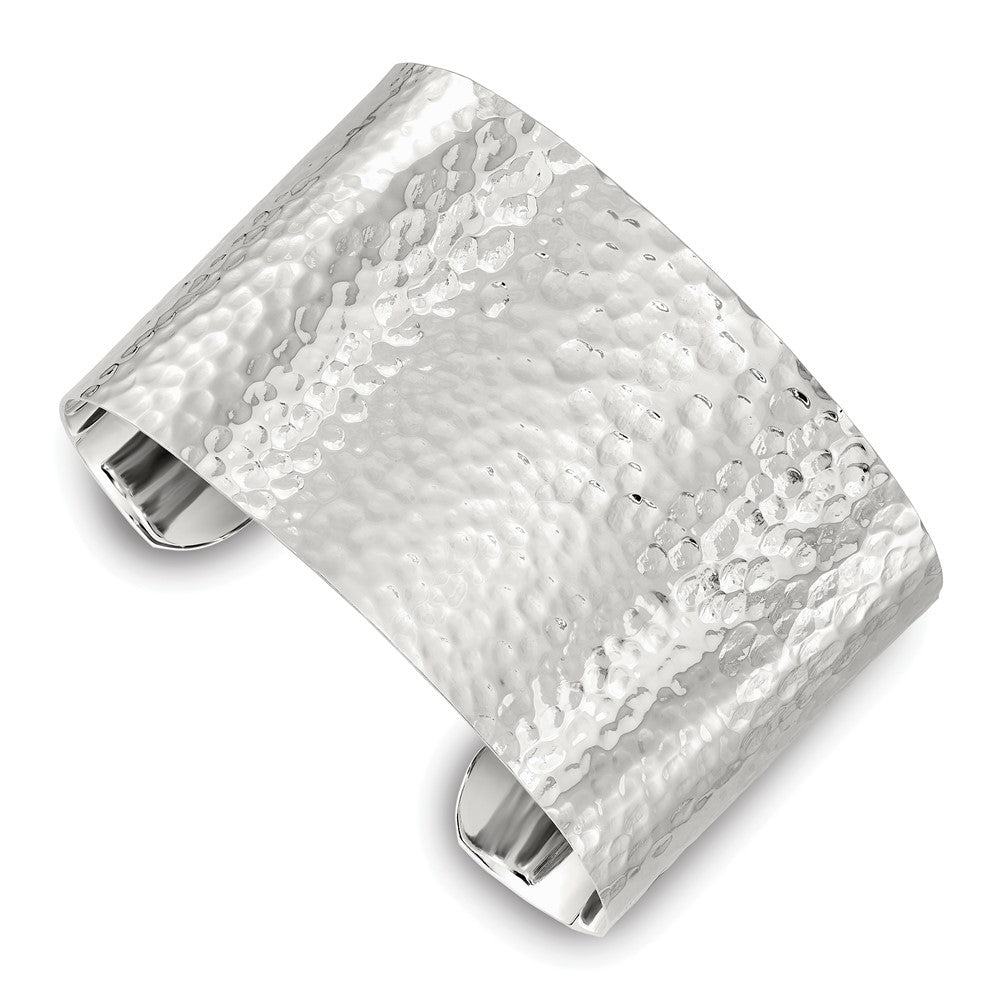 Sterling Silver Polished 40mm Flat Hammered Cuff Bangle