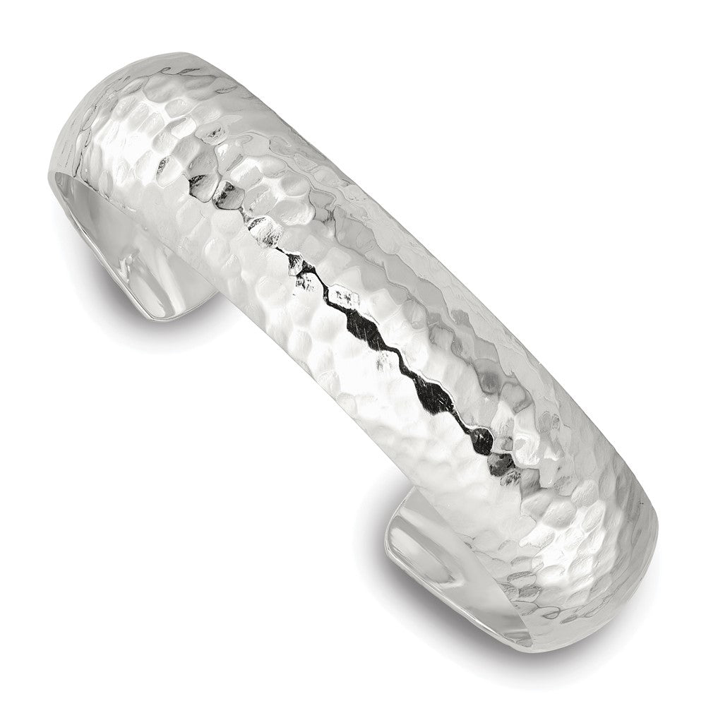 Sterling Silver Polished 15mm Domed Hammered Cuff Bangle