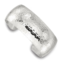 Load image into Gallery viewer, Sterling Silver Polished 25mm Domed Hammered Cuff Bangle

