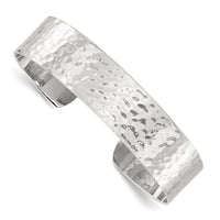 Load image into Gallery viewer, Sterling Silver Polished 15mm Flat Hammered Cuff Bangle
