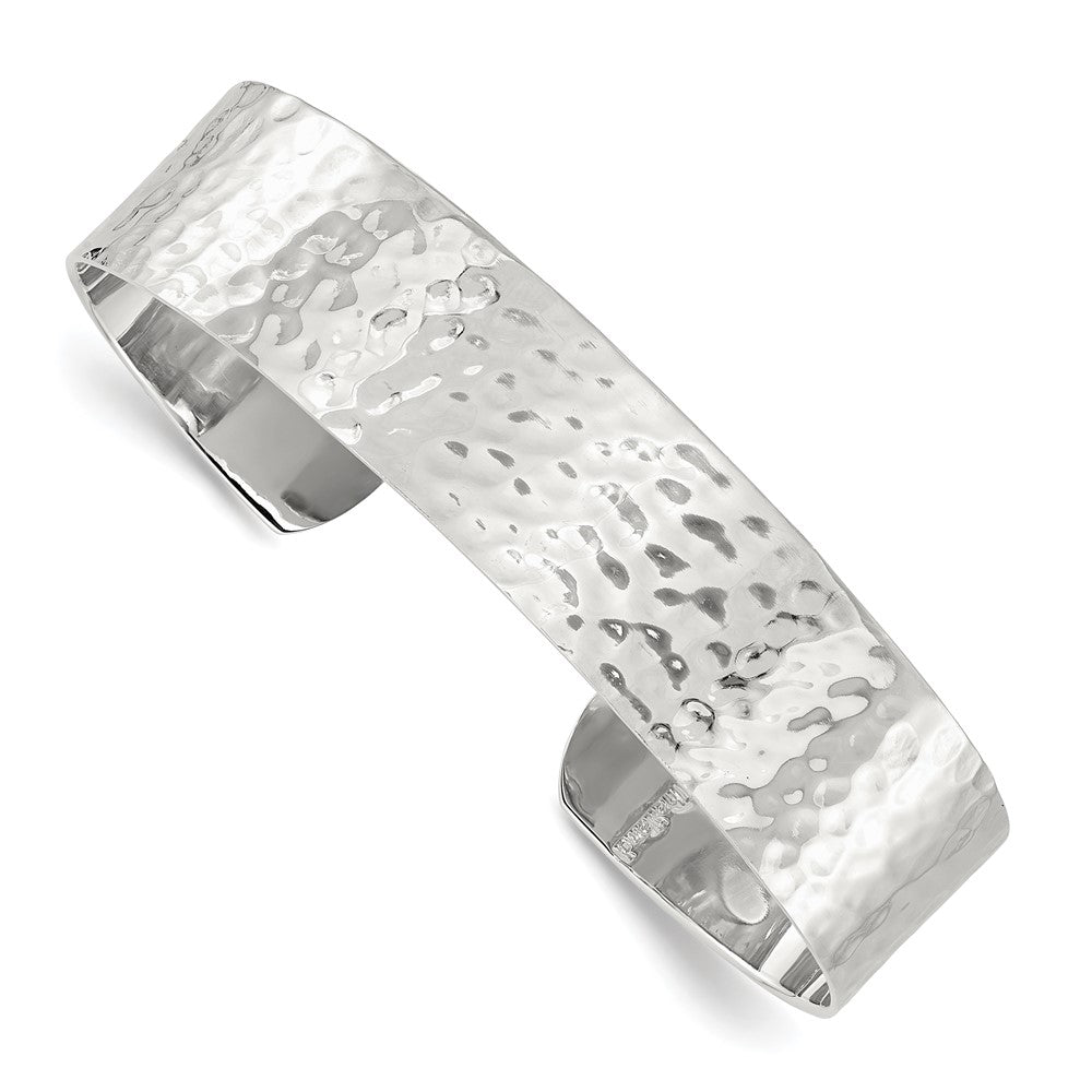 Sterling Silver Polished 15mm Flat Hammered Cuff Bangle