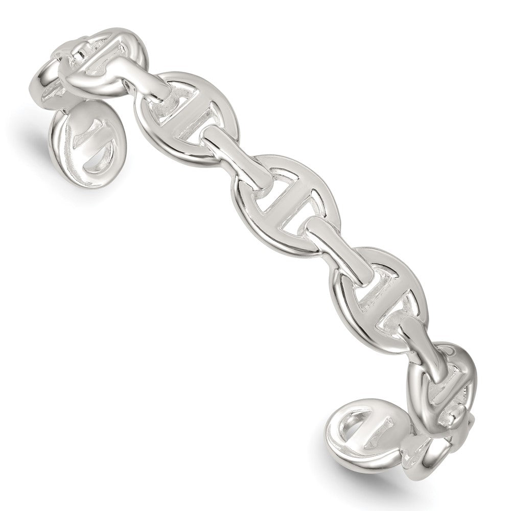 Sterling Silver Polished Anchor / Mariner Link Cuff Bangle