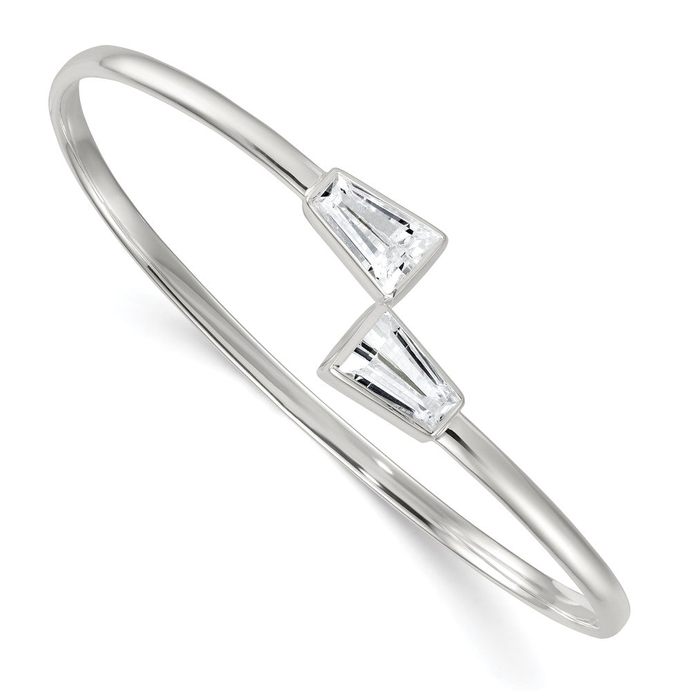 Sterling Silver Polished Tapered Baguette CZ Cuff Bangle