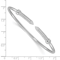 Load image into Gallery viewer, Sterling Silver Rhodium-plated Polished CZ Pointed Ends Flexible Cuff Bangle
