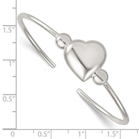Load image into Gallery viewer, Sterling Silver Polished and Beaded Domed Heart Cuff Bangle
