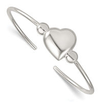 Load image into Gallery viewer, Sterling Silver Polished and Beaded Domed Heart Cuff Bangle
