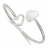 Sterling Silver Polished Double Heart Flexible Cuff Bangle