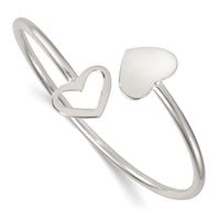 Load image into Gallery viewer, Sterling Silver Polished Double Heart Flexible Cuff Bangle
