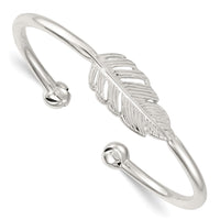 Load image into Gallery viewer, Sterling Silver Polished and Grooved Feather Cuff Bangle
