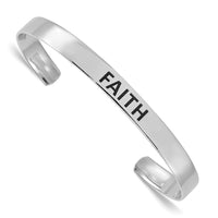 Load image into Gallery viewer, Sterling Silver Rhodium-plated Polished Enameled FAITH Cuff Bangle
