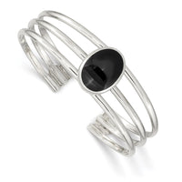 Load image into Gallery viewer, Sterling Silver Synthetic Onyx Three Strand Cuff Bangle Bracelet
