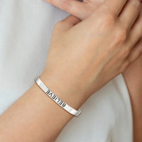Load image into Gallery viewer, Sterling Silver Believe Antiqued Cuff Bangle
