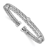 Load image into Gallery viewer, Sterling Silver Polished Rhodium-plated Double Strand CZ Cuff Bangle
