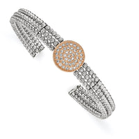 Load image into Gallery viewer, Sterling Silver Rose, Rhodium-plated 3-strand Beaded Crystal Cuff
