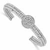 Sterling Silver Rhodium-plated Beaded Crystal Cuff Bangle
