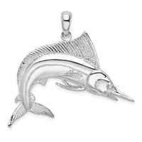 Load image into Gallery viewer, De-Ani Sterling Silver Rhodium-Plated Polished and Satin Striped Marlin Pendant
