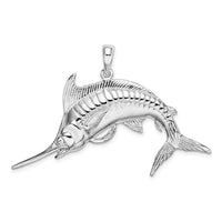 Load image into Gallery viewer, De-Ani Sterling Silver Rhodium-Plated Polished and Satin Blue Marlin Pendant
