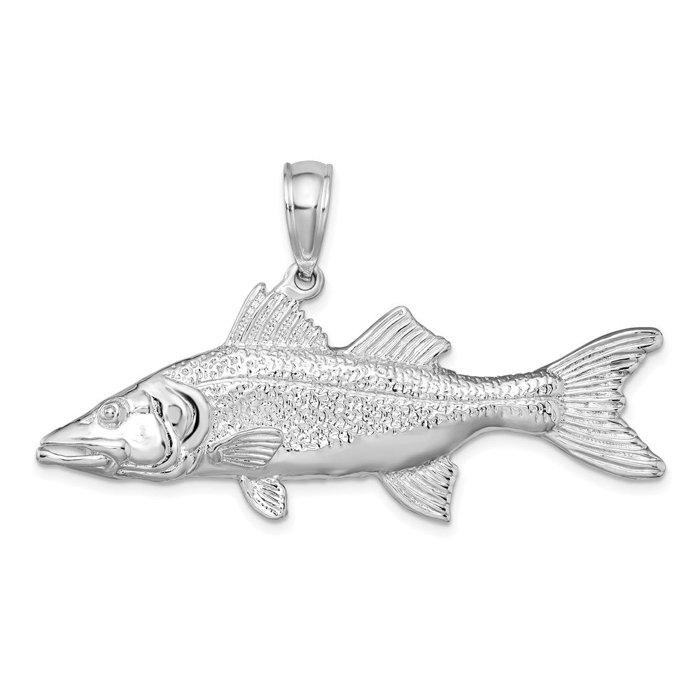 De-Ani Sterling Silver Rhodium-Plated Polished 3D Snook Fish Pendant