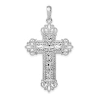 Load image into Gallery viewer, De-Ani Sterling Silver Rhodium-Plated Diamond-Cut Filigree Fleur de Lis Cross Pendant
