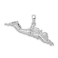 Load image into Gallery viewer, De-Ani Sterling Silver Rhodium-Plated Polished 3D Female Scuba Diver Pendant
