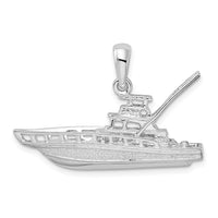 Load image into Gallery viewer, De-Ani Sterling Silver Rhodium-Plated Polished 3D Sportfishing Boat Pendant
