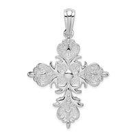 Load image into Gallery viewer, De-Ani Sterling Silver Rhodium-plated Polished and Textured Fleur de Lis Cross Pendant
