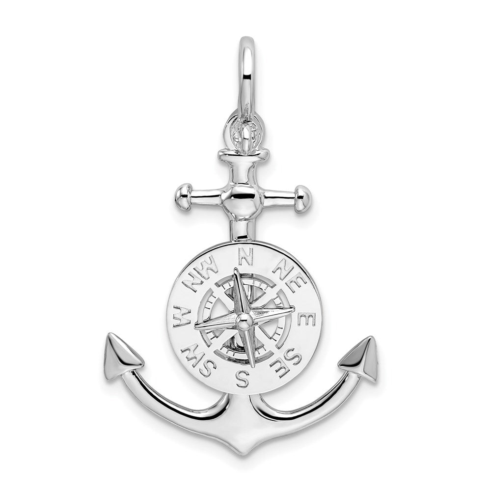 De-Ani Sterling Silver Rhodium-Plated 3D Small Anchor with Compass Pendant